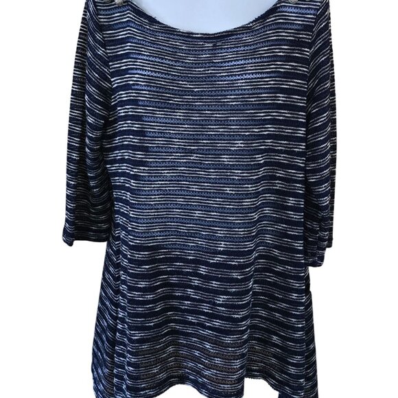 Womens Navy & White Striped Cal Style Sweater Top Button Accents sheer vintage - Picture 1 of 8